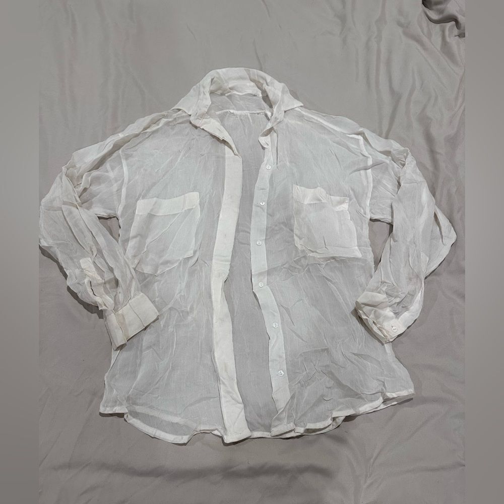 Sheer blouse button down white womens XS/S